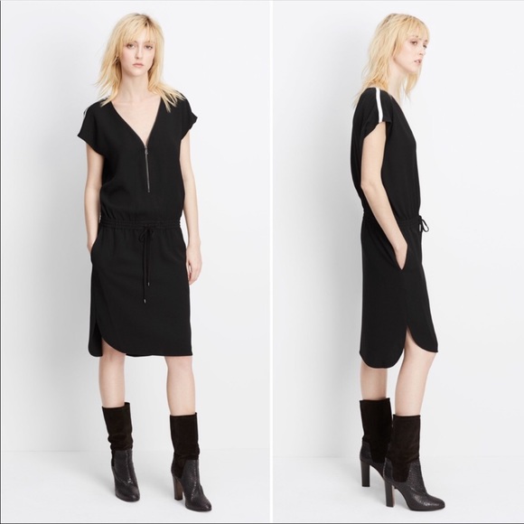 Vince Dresses & Skirts - Vince Contrast Shoulder V-neck Zipper Front Elastic Waist Drawstring Dress